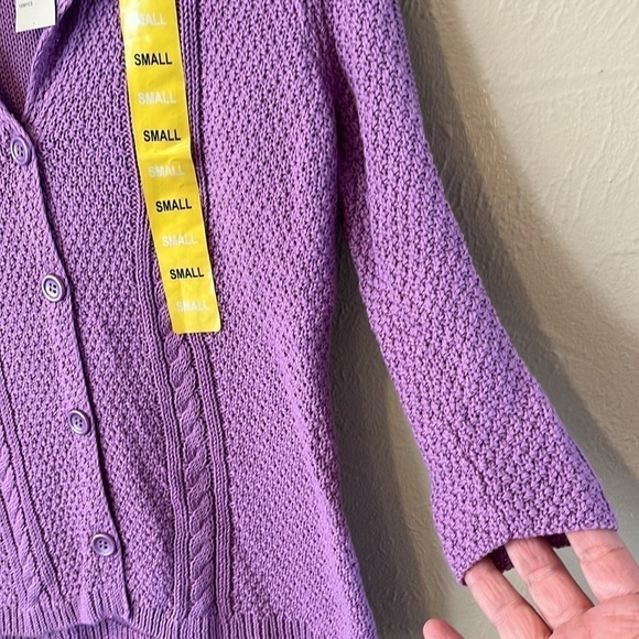 NWT Heather B lilac button-down sweater V-neck Long sleeve textured knit size S - Picture 6 of 13